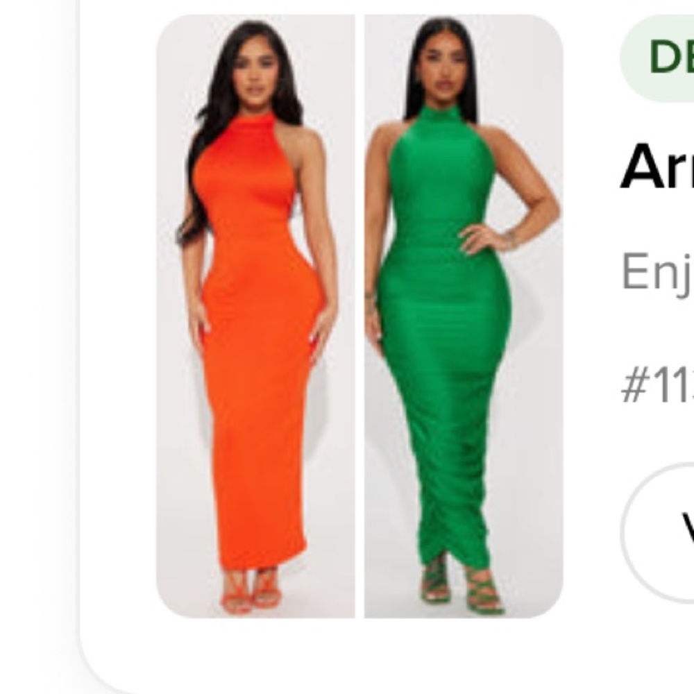 Women’s Bodycon Maxi Dress in Orange and Green